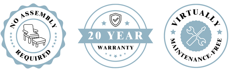 badges: No Assembly Required, 20 year warranty, virtually maintenance free
