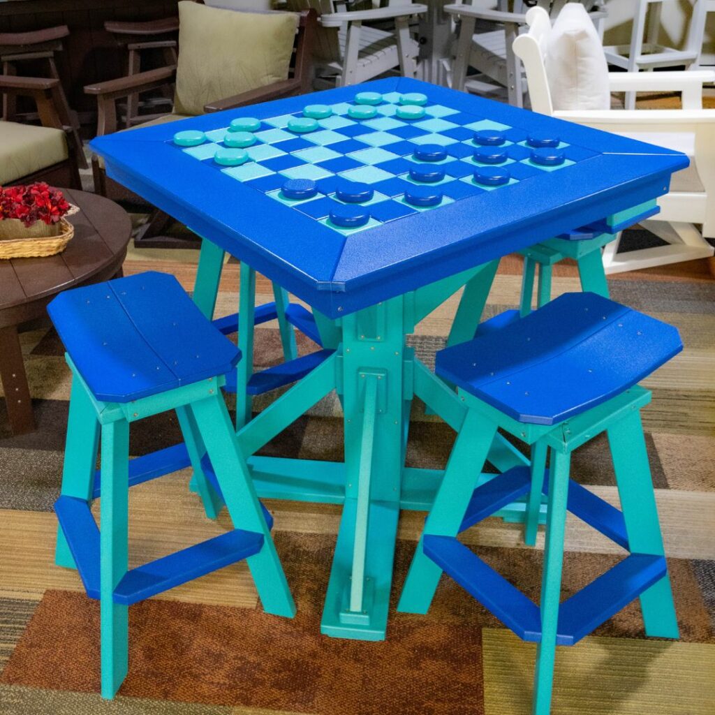 outdoor checker table and stools